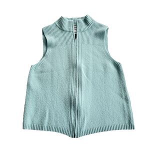 Women's Pendleton Wool Zipper Vest 100% Lambswool Light Blue/Green RN 29685 Sz L